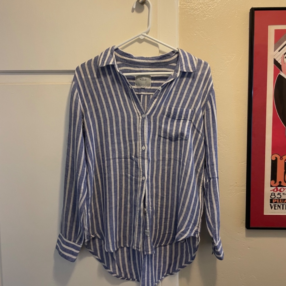 Rails blue and white striped button down